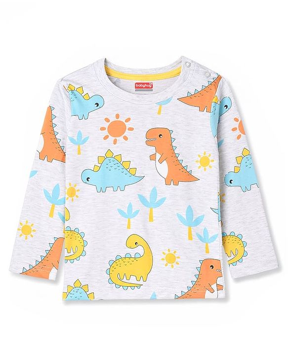 Babyhug Cotton Knit Full Sleeves Co-Ord T-Shirt & Pyjama Night Suit With Dino Print - Multicolor