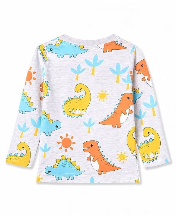 Babyhug Cotton Knit Full Sleeves Co-Ord T-Shirt & Pyjama Night Suit With Dino Print - Multicolor