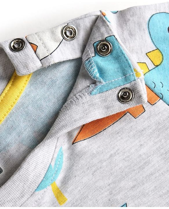 Babyhug Cotton Knit Full Sleeves Co-Ord T-Shirt & Pyjama Night Suit With Dino Print - Multicolor