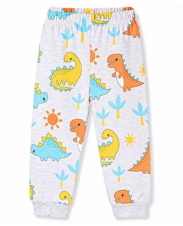 Babyhug Cotton Knit Full Sleeves Co-Ord T-Shirt & Pyjama Night Suit With Dino Print - Multicolor