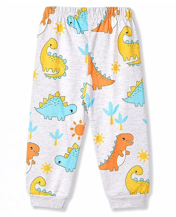 Babyhug Cotton Knit Full Sleeves Co-Ord T-Shirt & Pyjama Night Suit With Dino Print - Multicolor