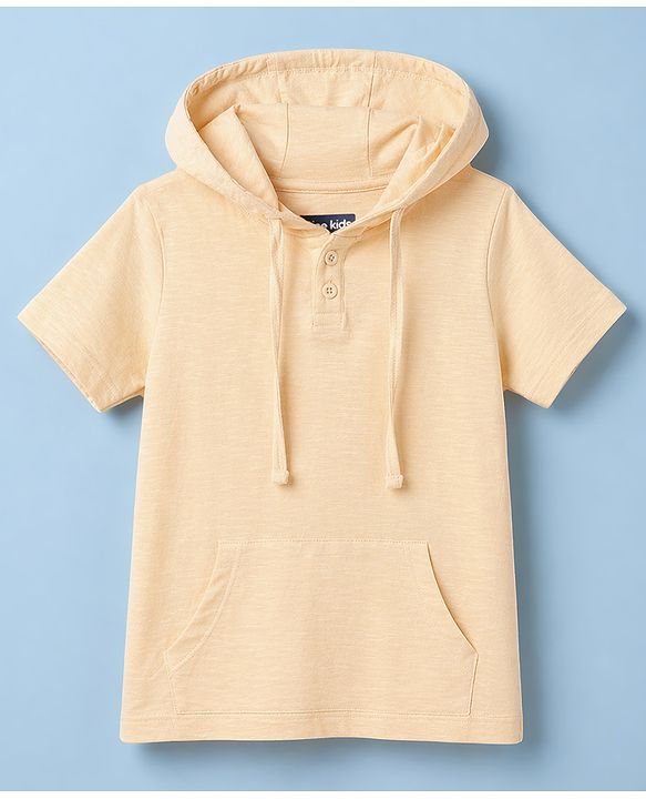 Pine Kids Cotton Knit Hooded T-Shirt with Henley Neck Offwhite 4-5 Years