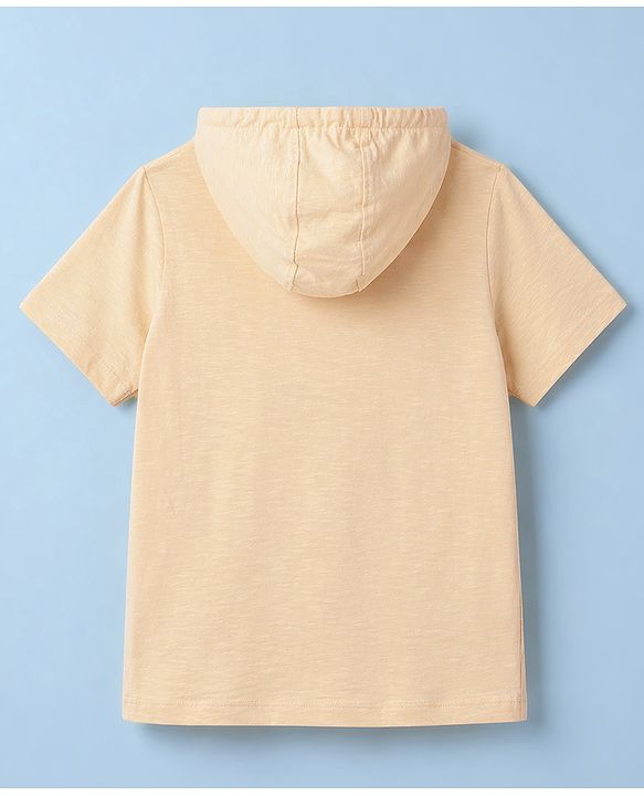 Pine Kids Cotton Knit Hooded T-Shirt with Henley Neck Offwhite 4-5 Years