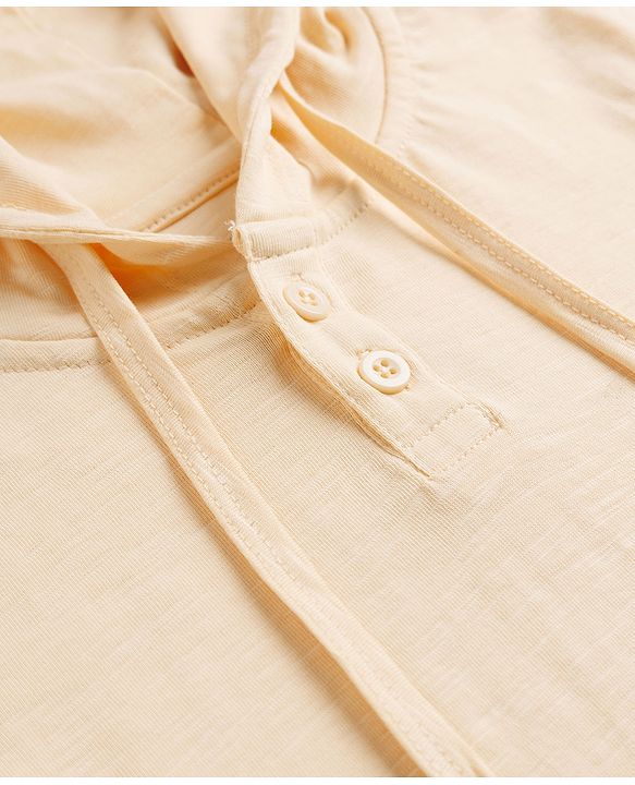 Pine Kids Cotton Knit Hooded T-Shirt with Henley Neck Offwhite 4-5 Years