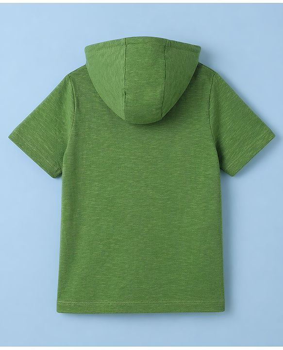 Pine Kids Cotton Knit T-Shirt Hooded Half Sleeves Olive Green 4-5 Years