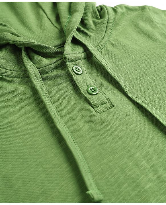 Pine Kids Cotton Knit T-Shirt Hooded Half Sleeves Olive Green 4-5 Years