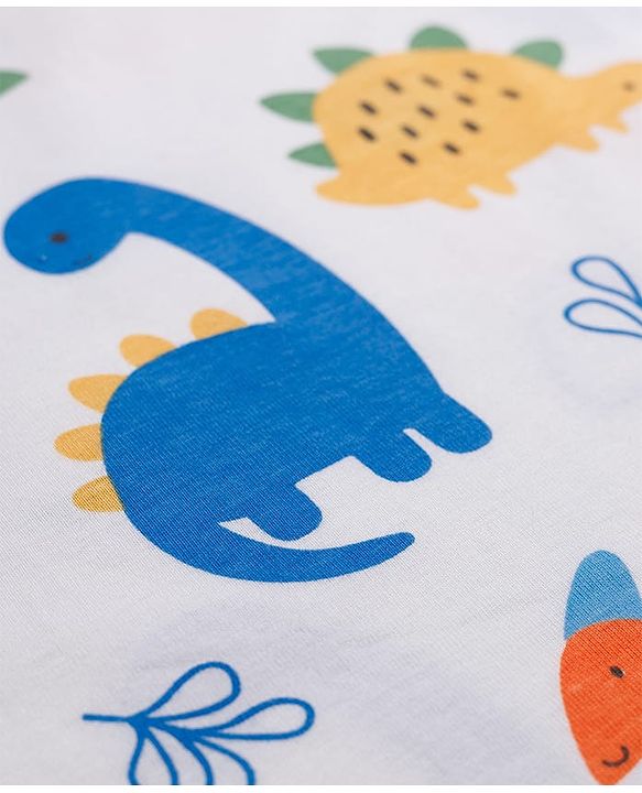 Babyhug Cotton Knit Half  Sleeves T-Shirt & Shorts Co-ord Night Suit With Dino Print - White