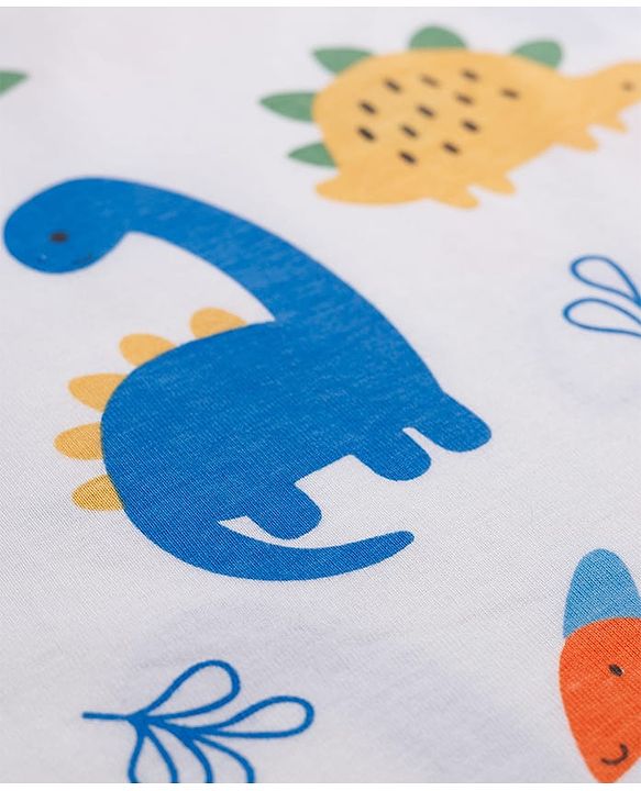 Babyhug Cotton Knit Half  Sleeves T-Shirt & Shorts Co-ord Night Suit With Dino Print - White
