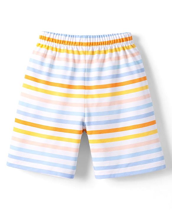 Babyhug Cotton Knit Half  Sleeves T-Shirt & Shorts Night Suit with Sun & Sea Print - Yellow