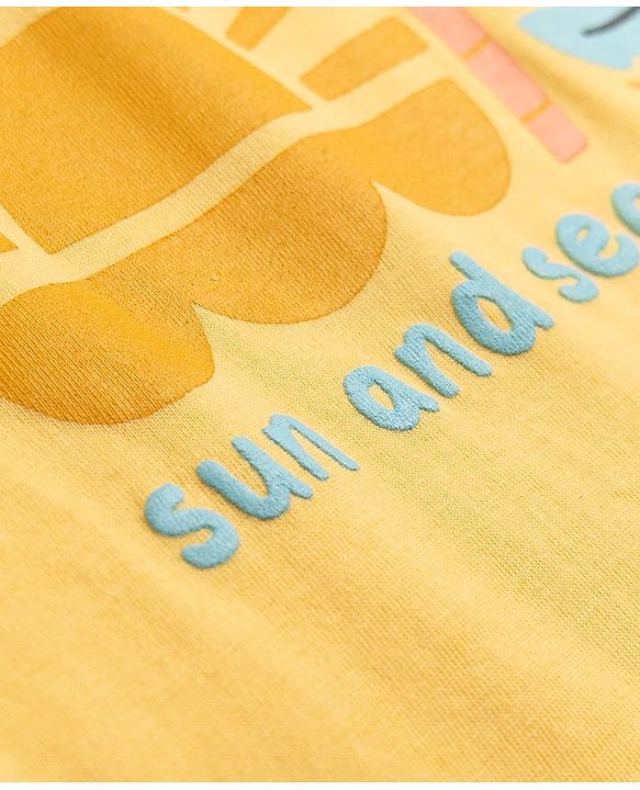 Babyhug Cotton Knit Half  Sleeves T-Shirt & Shorts Night Suit with Sun & Sea Print - Yellow