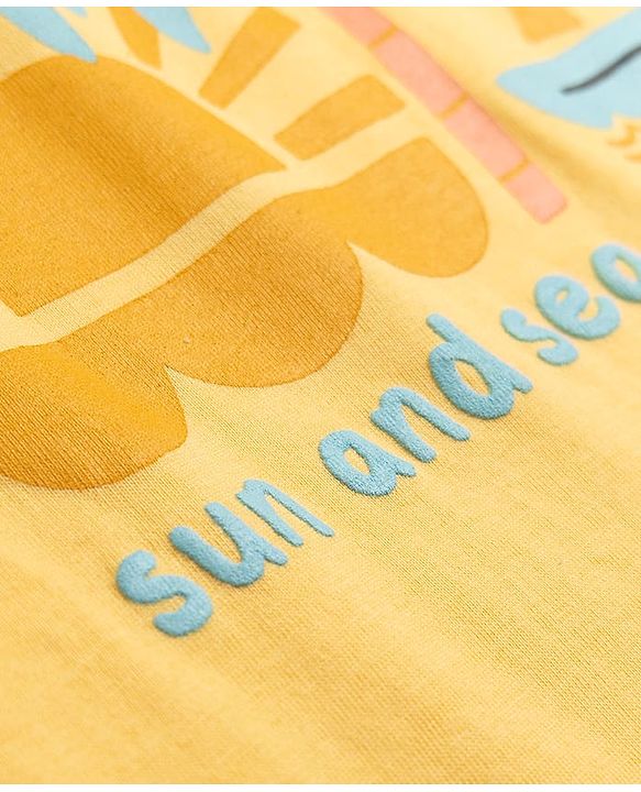 Babyhug Cotton Knit Half  Sleeves T-Shirt & Shorts Night Suit with Sun & Sea Print - Yellow