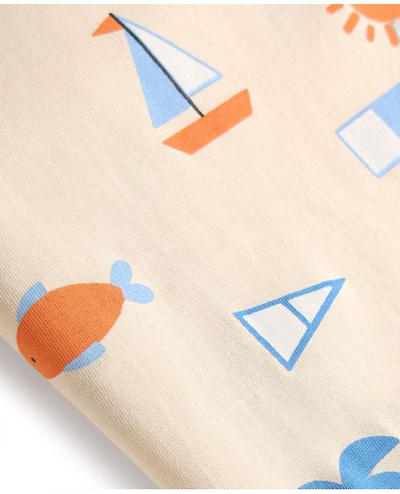 Babyhug Cotton Knit Half  Sleeves Co-Ord T-Shirt & Shorts Night Suit With Tropical Theme Print - Blue & Cream