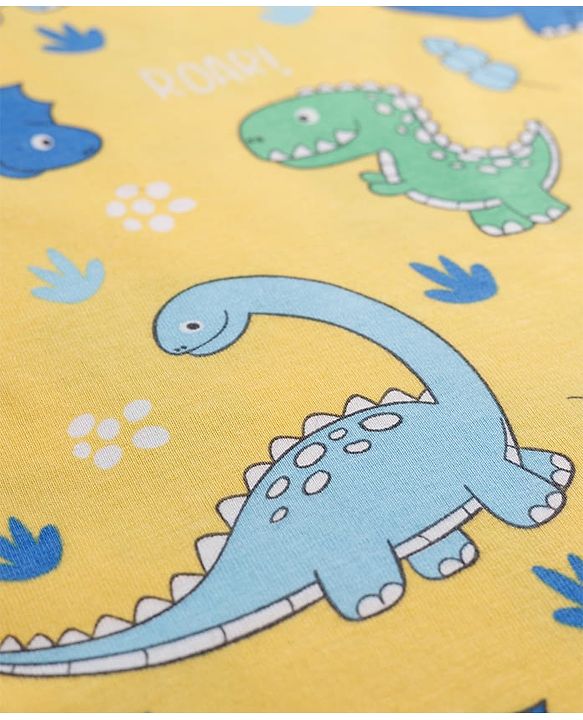 Babyhug Cotton Knit Half Sleeves T-Shirt & Shorts Co-ord Night Suit With Dino Print - Yellow