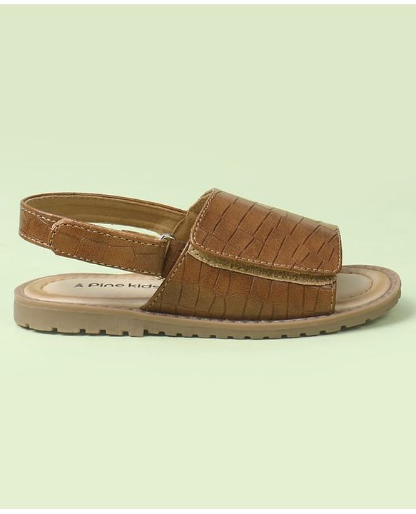 Pine Kids Velcro Closure Textured Mojaris - Brown