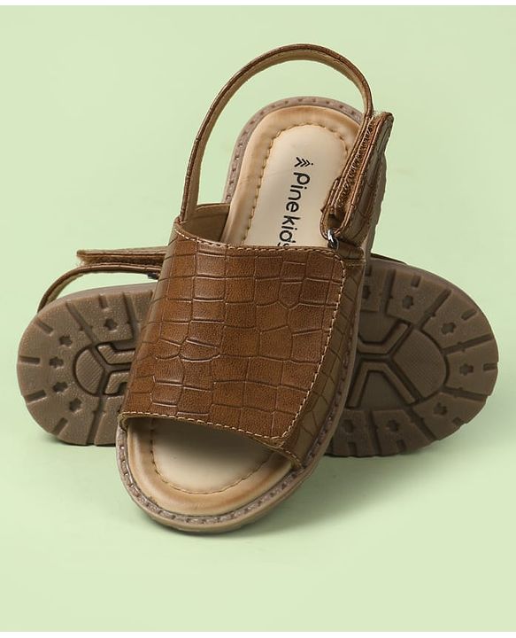 Pine Kids Velcro Closure Textured Mojaris - Brown