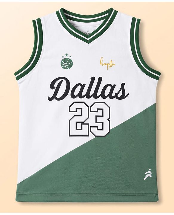 Pine Active Sleeveless Knit Sports T-Shirt with Front & Back Print -  White & Green