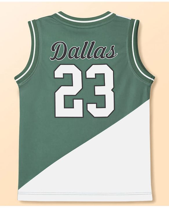 Pine Active Sleeveless Knit Sports T-Shirt with Front & Back Print -  White & Green