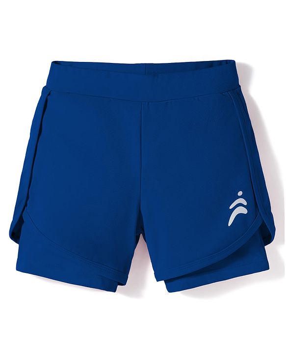 Pine Active Knit High Stretch Knee Length Solid Shorts With Tights - Blue