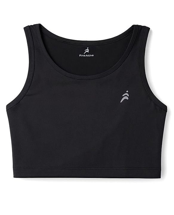 Pine Active Knit Sleeveless Solid Tank top and Flared Skirt Tennis Set - Black