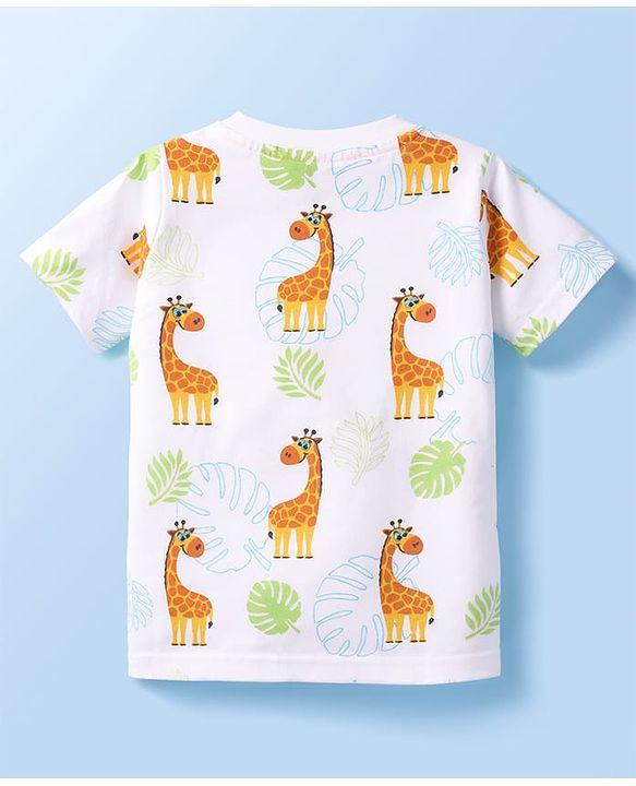 Babyhug 100% Cotton Knit Half Sleeves T-Shirt & Shorts Co-ord Night Suit with Giraffe Print - White