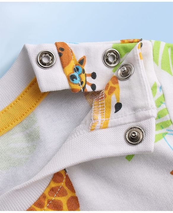 Babyhug 100% Cotton Knit Half Sleeves T-Shirt & Shorts Co-ord Night Suit with Giraffe Print - White