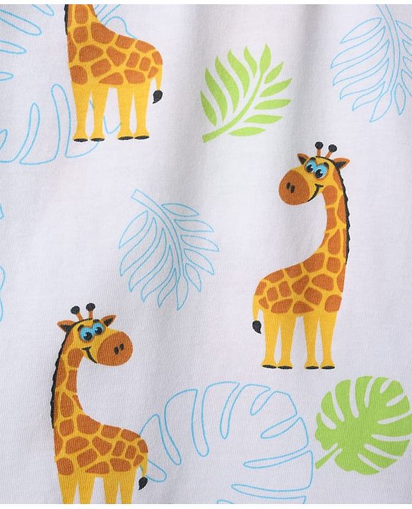 Babyhug 100% Cotton Knit Half Sleeves T-Shirt & Shorts Co-ord Night Suit with Giraffe Print - White