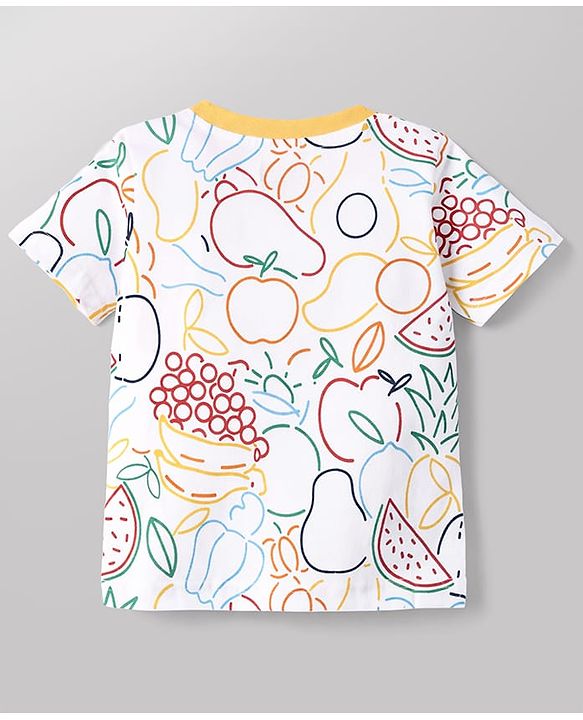 Babyhug Cotton Knit Half  Sleeves Co-Ord T-Shirt & Shorts Night Suit With Fruits Print - White