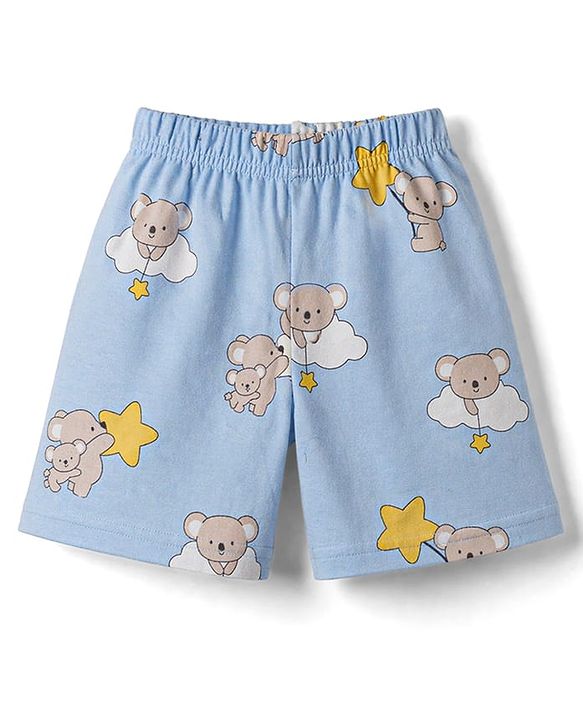 Babyhug Cotton Knit Half  Sleeves Co-Ord T-Shirt & Shorts Night Suit With Koala Print - Blue