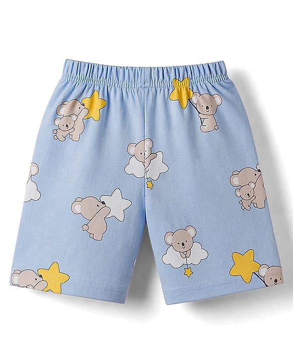 Babyhug Cotton Knit Half  Sleeves Co-Ord T-Shirt & Shorts Night Suit With Koala Print - Blue