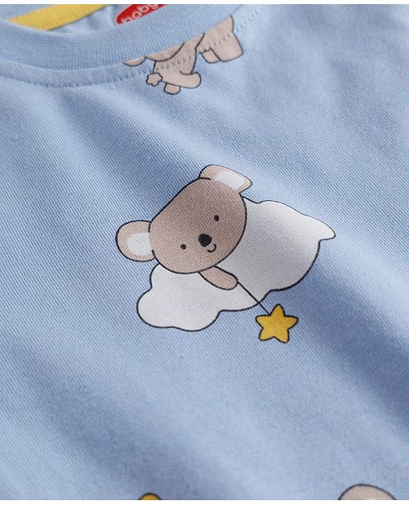 Babyhug Cotton Knit Half  Sleeves Co-Ord T-Shirt & Shorts Night Suit With Koala Print - Blue