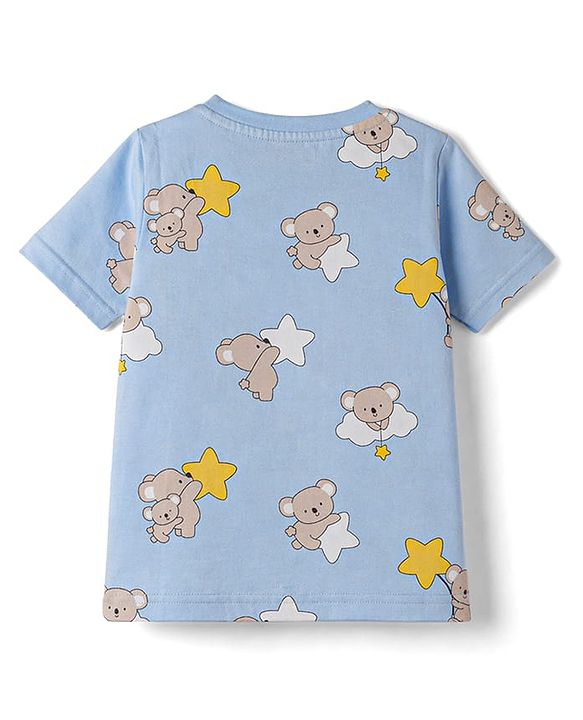 Babyhug Cotton Knit Half  Sleeves Co-Ord T-Shirt & Shorts Night Suit With Koala Print - Blue