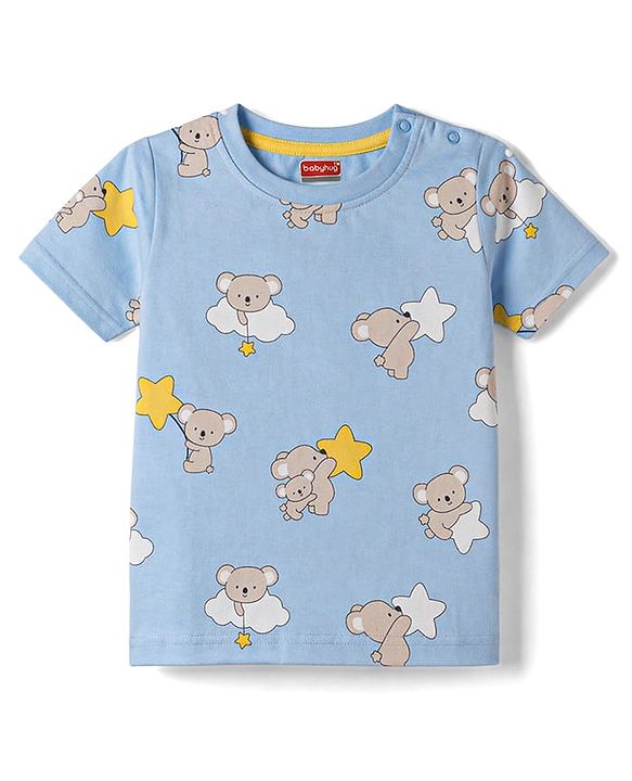 Babyhug Cotton Knit Half  Sleeves Co-Ord T-Shirt & Shorts Night Suit With Koala Print - Blue