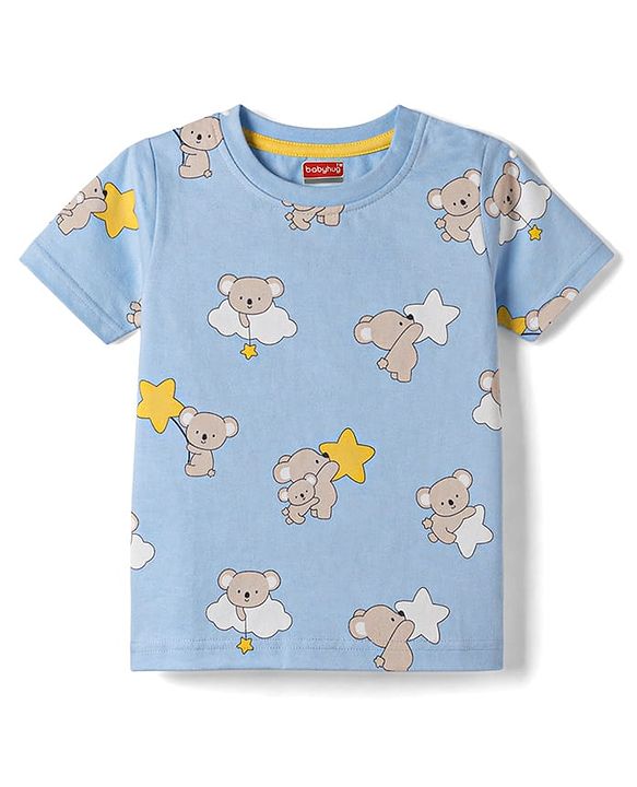 Babyhug Cotton Knit Half  Sleeves Co-Ord T-Shirt & Shorts Night Suit With Koala Print - Blue
