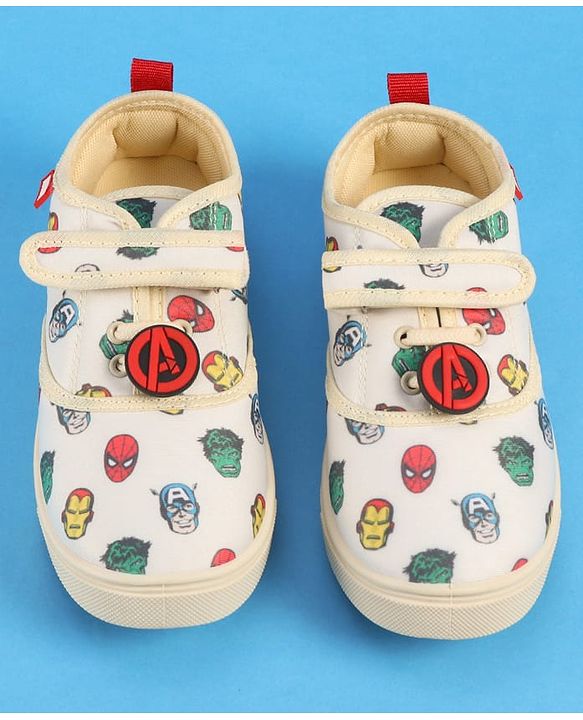 Pine Kids Marvel Velcro Closure Casual Shoes with Avengers Print - Beige