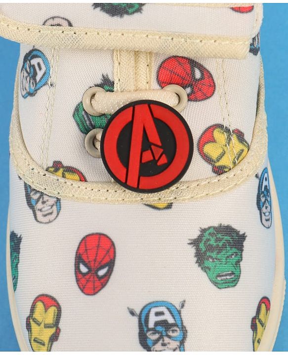 Pine Kids Marvel Velcro Closure Casual Shoes with Avengers Print - Beige