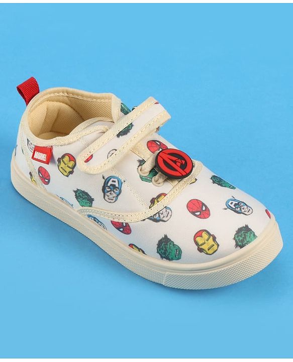 Pine Kids Marvel Velcro Closure Casual Shoes with Avengers Print - Beige