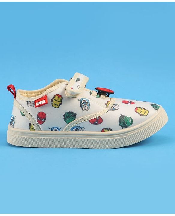 Pine Kids Marvel Velcro Closure Casual Shoes with Avengers Print - Beige