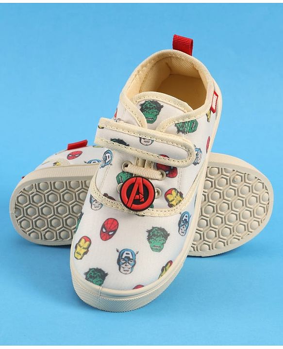 Pine Kids Marvel Velcro Closure Casual Shoes with Avengers Print - Beige