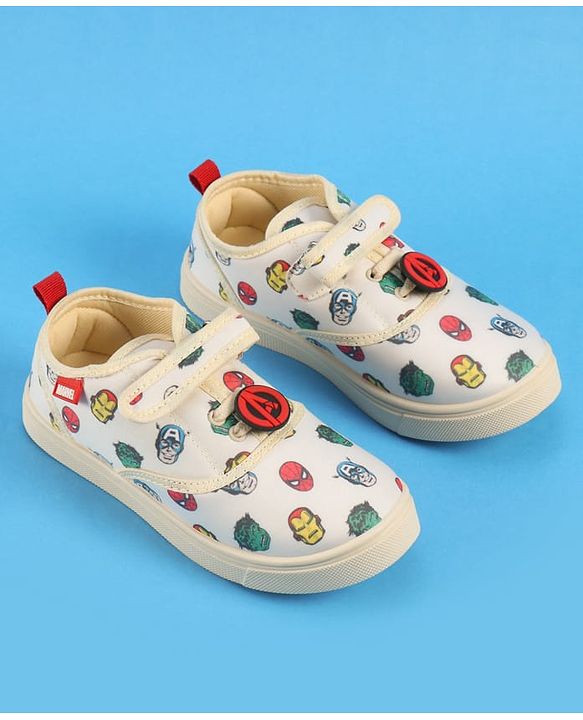 Pine Kids Marvel Velcro Closure Casual Shoes with Avengers Print - Beige