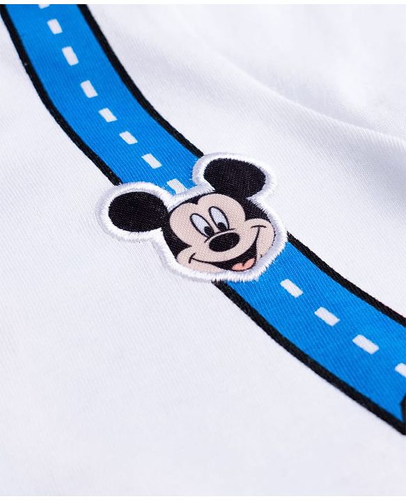 Babyhug Disney Single Jersey Knit Half Sleeves T-Shirt with Front & Back Mickey Mouse Graphics - White