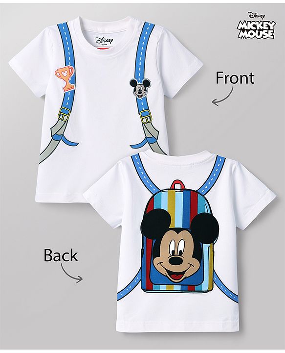 Babyhug Disney Single Jersey Knit Half Sleeves T-Shirt with Front & Back Mickey Mouse Graphics - White