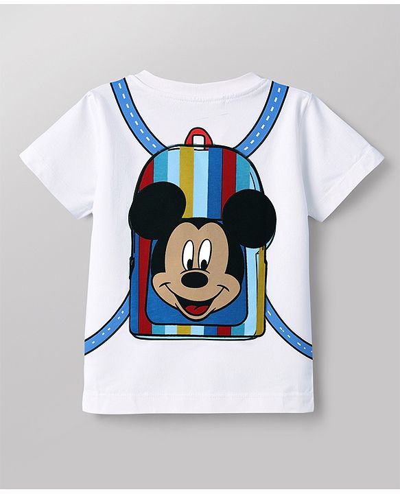 Babyhug Disney Single Jersey Knit Half Sleeves T-Shirt with Front & Back Mickey Mouse Graphics - White