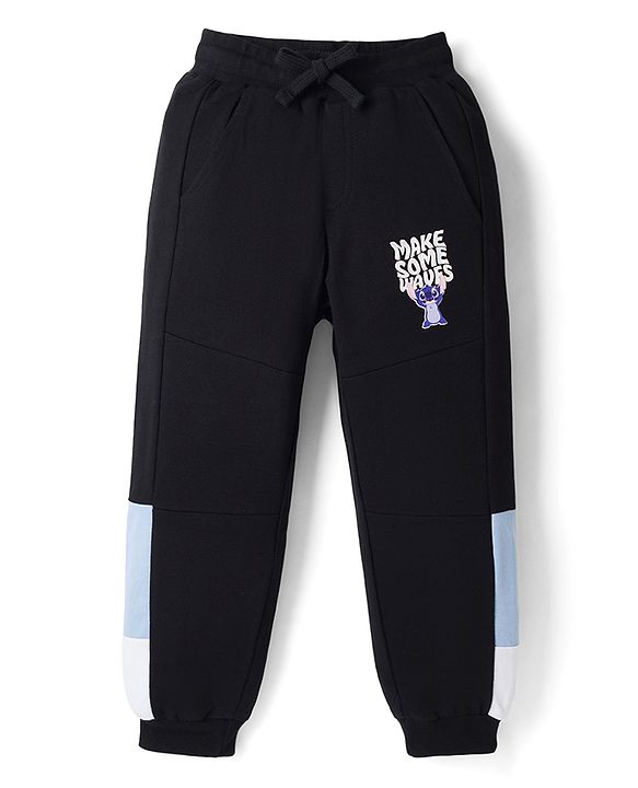 Pine Kids Disney 100% Cotton Knit Full Length Cut N Sew Track Pant Stitch Graphic- Black