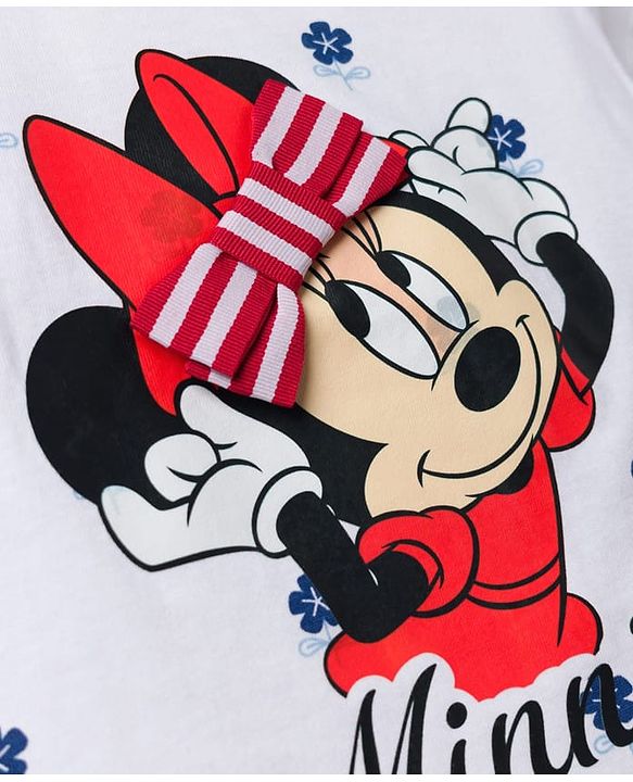 Babyhug Disney Cotton Knit T-Shirt with Minnie Mouse Graphic Print Half Sleeves Round Neck White 3-6 Months