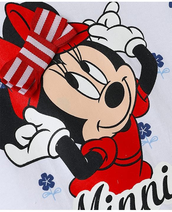 Babyhug Disney Cotton Knit T-Shirt with Minnie Mouse Graphic Print Half Sleeves Round Neck White 3-6 Months