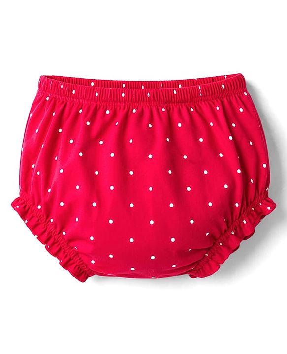 Babyhug Single Jersey Knit Half Sleeves Smocked Frock with Polka Dot Print & Bloomer - Dark Pink