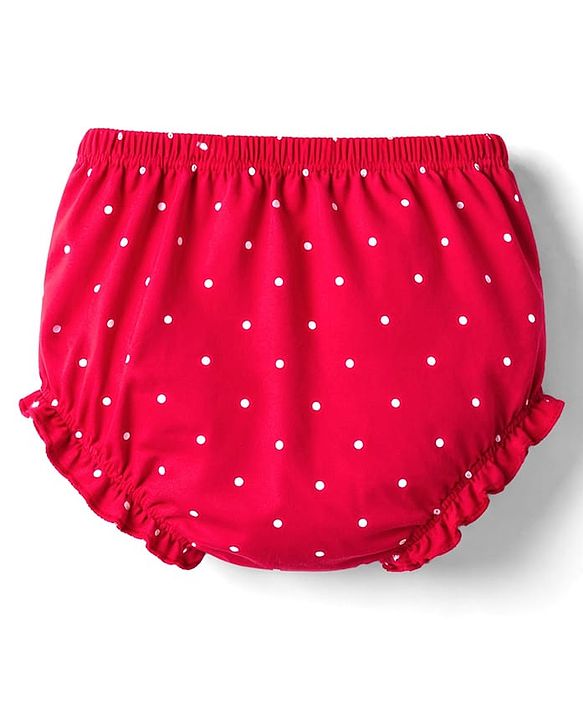 Babyhug Single Jersey Knit Half Sleeves Smocked Frock with Polka Dot Print & Bloomer - Dark Pink