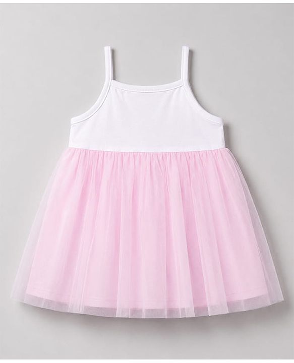 Babyhug Mesh Knit Sleeveless Bees & Floral Printed Frock With Bloomer - Pink