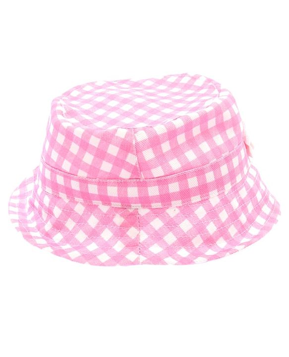 Babyhug Twill Woven Checks Bucket Hat With Floral Applique Pink - Diameter 17 cm