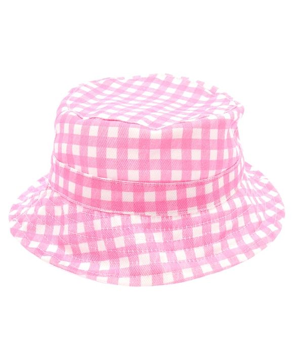 Babyhug Twill Woven Checks Bucket Hat With Floral Applique Pink - Diameter 17 cm